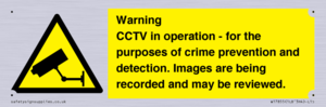 Warning CCTV in operation - for the purposes of crime prevention and detection. Images are being recorded and may be reviewed.